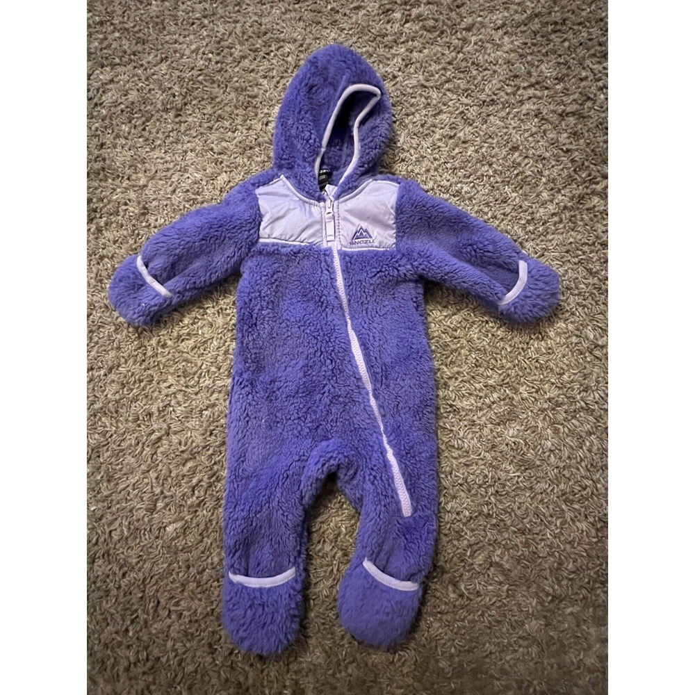 Snozu Size 3-6 Month Purple Fleece One Piece Zip Up Snow Suit With Hood Soft